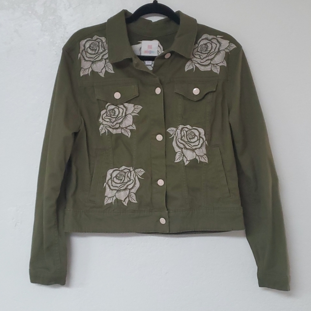 LuLaRoe Embroidered Rose Tucker Jacket